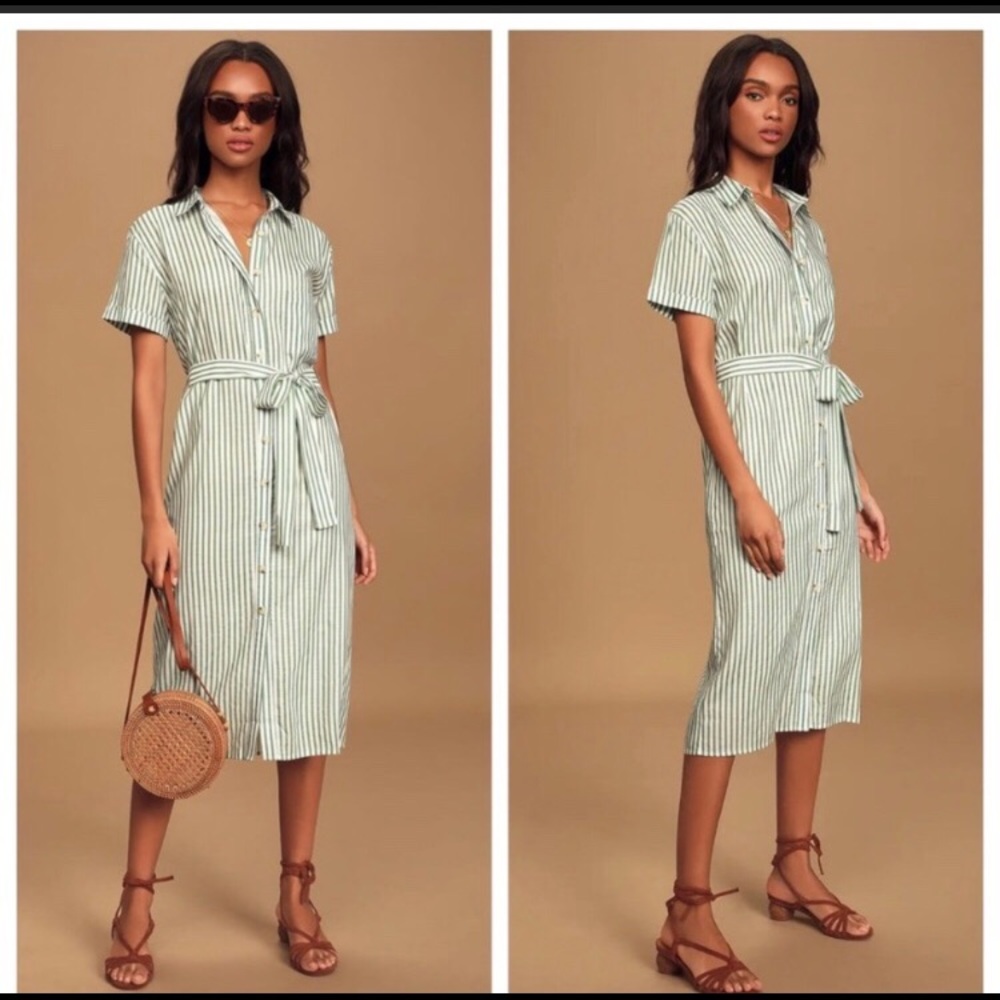 Lulu’s Beachy Keen Green Striped Shirt Dress